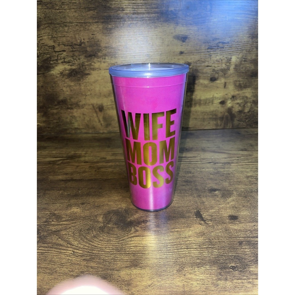 Francesca's "wife mom boss" plastic‎ cup for drinks without a pink lid